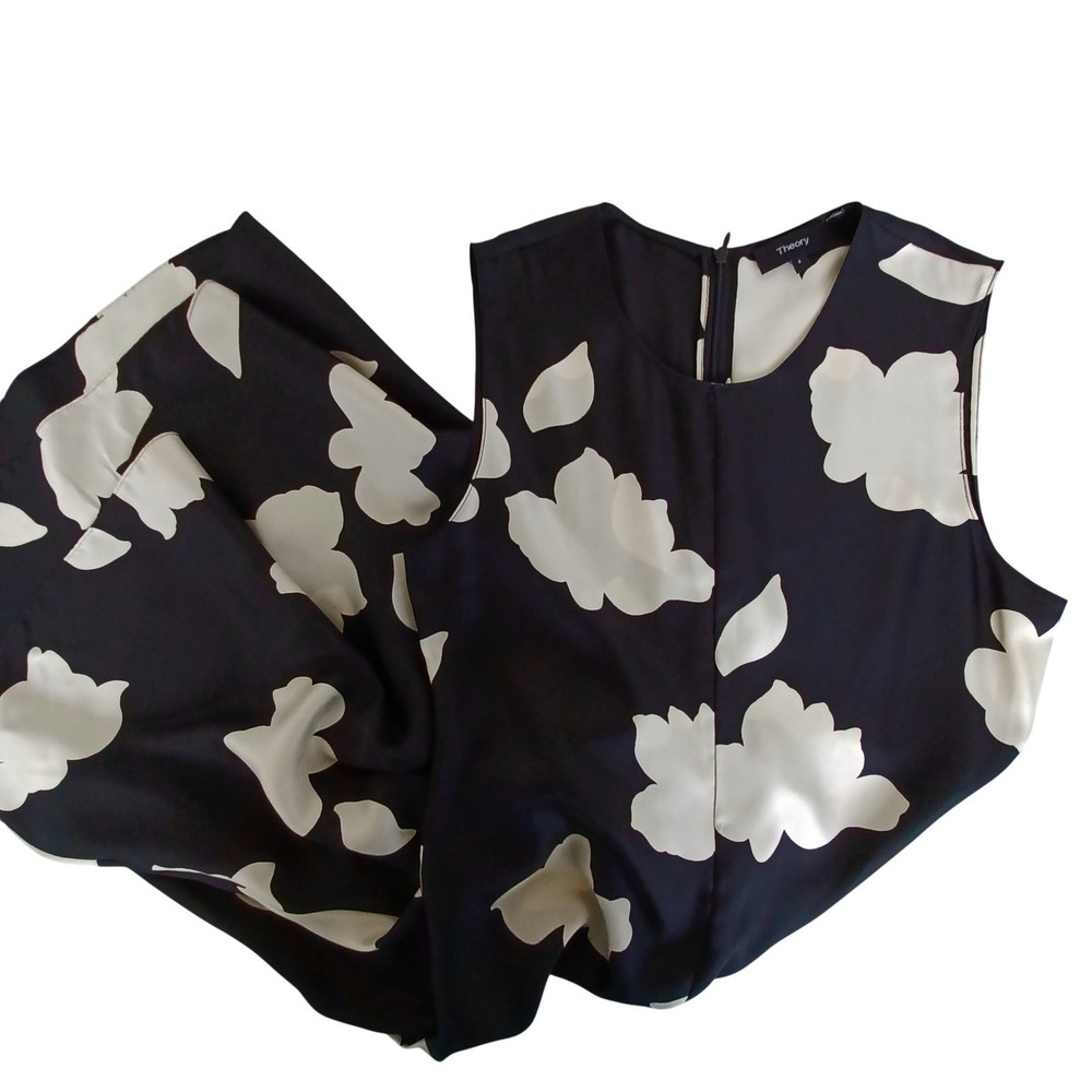 Theory Nophella NS Petal Silk Large‎ Floral Midi Dress Black Cream Size 4 - Picture 4 of 11